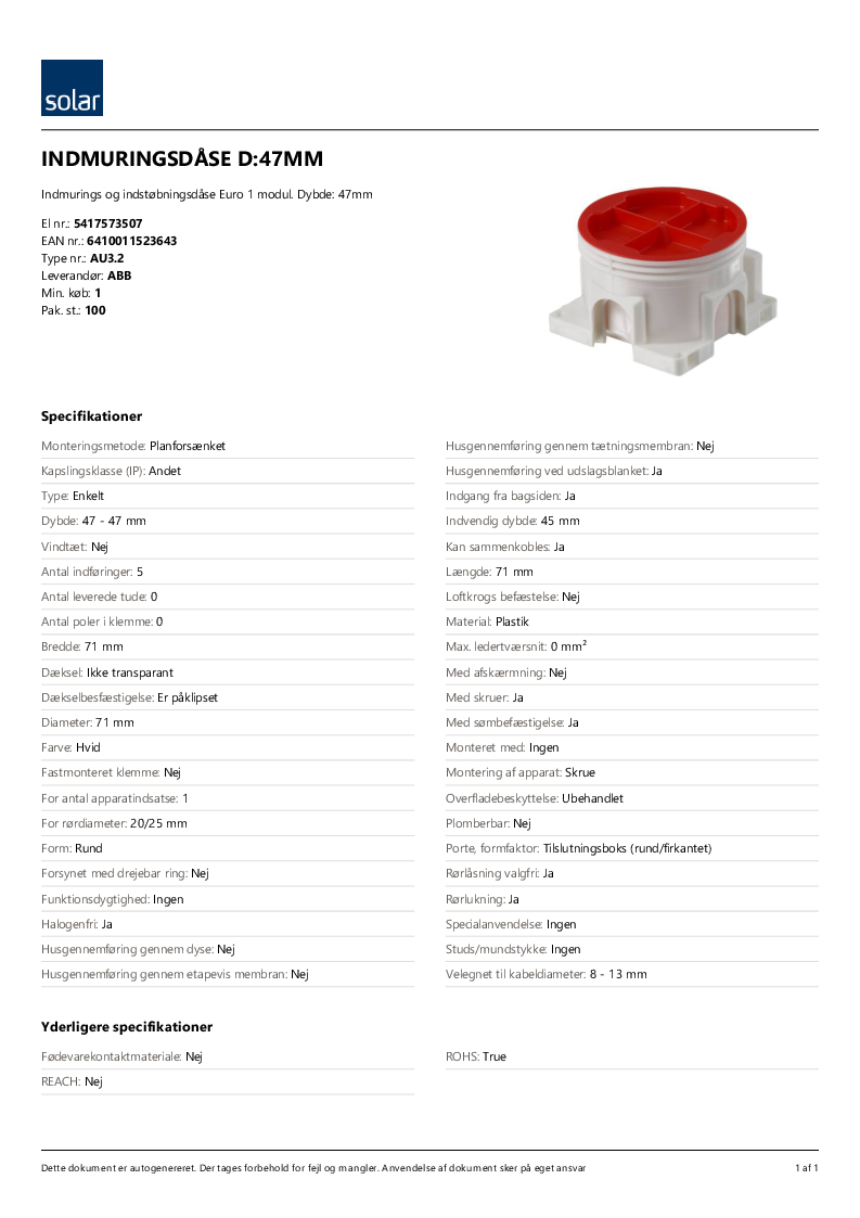 

INDMURINGSDÅSE D47MM

