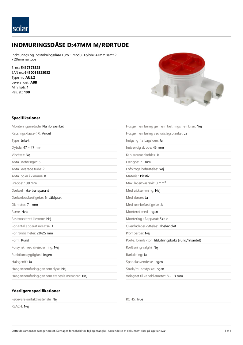 

INDMURINGSDÅSE D47MM MRØRTUDE

